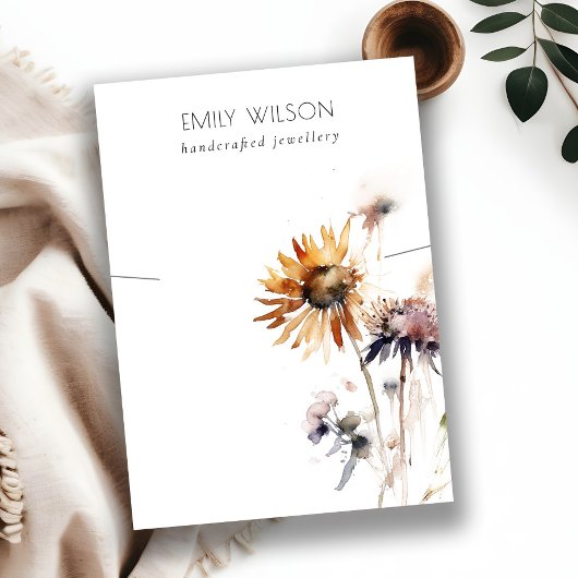 ボホドライワイルドフラワーウォーターカラーネックレスディスプレイ 名刺