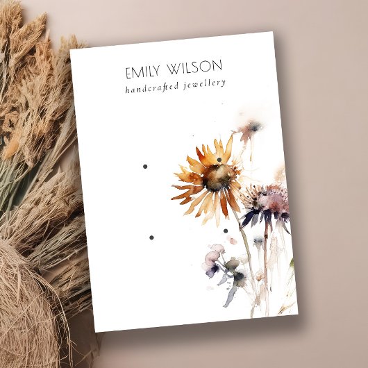 ボホドライワイルドフラワー水彩2イヤリングディスプレイ 名刺