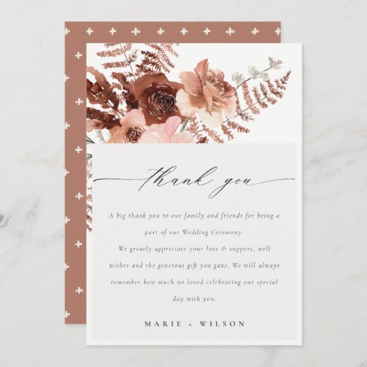 ボホドライ素朴ドサビ赤面ファーンオーキッ結婚シュ サンキューカード (正面/裏面)