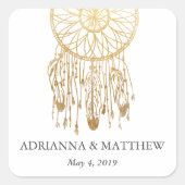 ボホドリームキャッチャーフェイクゴールドフォイルトバル結婚ズ スクエアシール (正面)