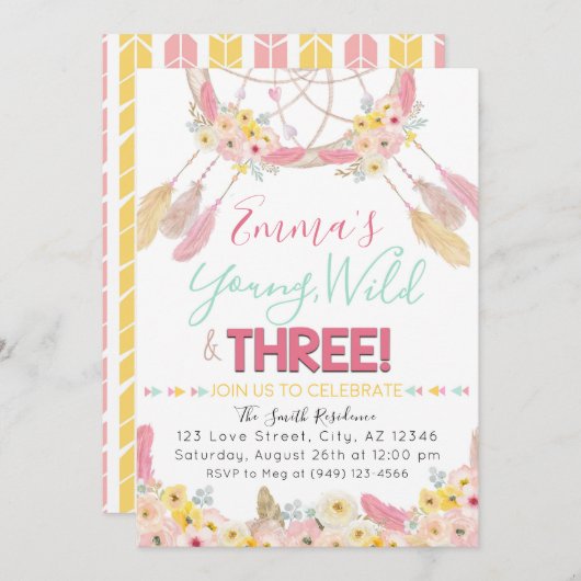 ボホドリームキャッチャーヤングワイルド&3歳 招待状 (正面/裏面)