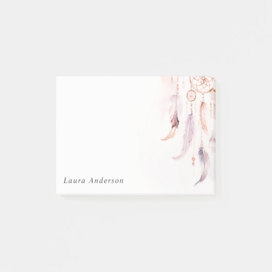 ボホドリームキャッチャー水彩薄紫赤面桃 ポストイット (正面)