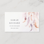 ボホドリームキャッチャー水彩薄紫赤面桃 名刺 (正面)