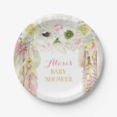 ボホドリームキャッチャー羽毛部族ピンクイエロー ペーパープレート (正面)