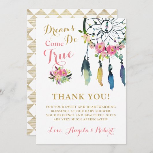 ボホドリームキャッチャー赤ちゃんシャワーサンキューカード 招待状 (正面/裏面)
