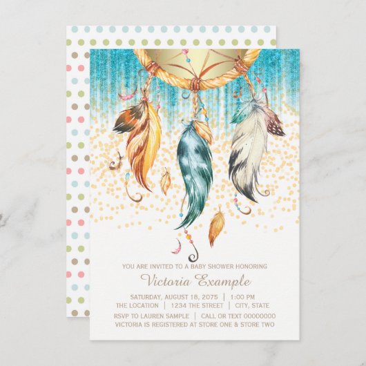 ボホドリームキャッチャー赤ちゃんシャワー招待状 招待状 (正面/裏面)