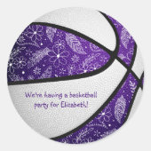 ボホドードルパープルホワイトバスケットボールお祝い ラウンドシール (正面)