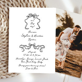 ボホドードル手書きレトロブラック&ホワイトシンプル 招待状