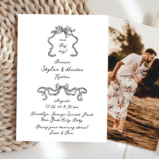 ボホドードル手書きレトロブラック&ホワイトシンプル 招待状