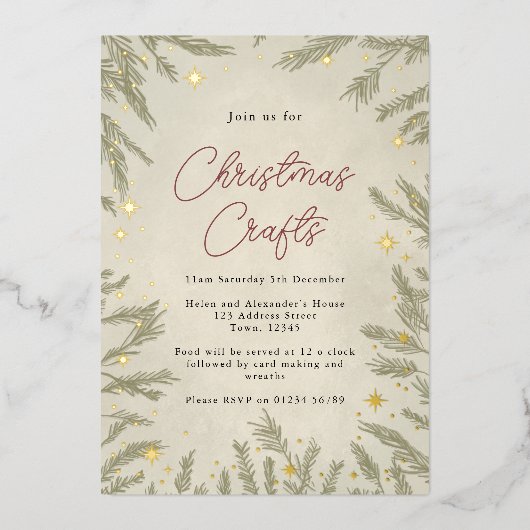 ボホニュートラルクリスマスクラフツフォイル招待状 箔招待状 (正面)