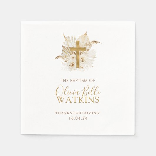 ボホニュートラルドライパームフローラバプテスマ《キリスト教》洗礼式や命名式 スタンダードカクテルナプキン (正面)