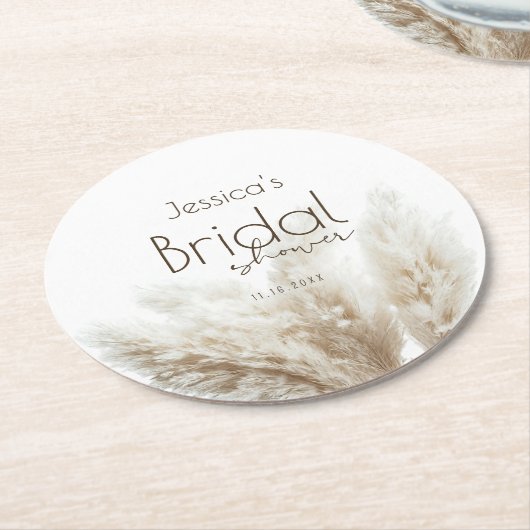 ボホニュートラルフッフィンプアスグラスブライダルシャワー ラウンドペーパーコースター (アングル)