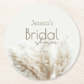 ボホニュートラルフッフィンプアスグラスブライダルシャワー ラウンドペーパーコースター (正面)