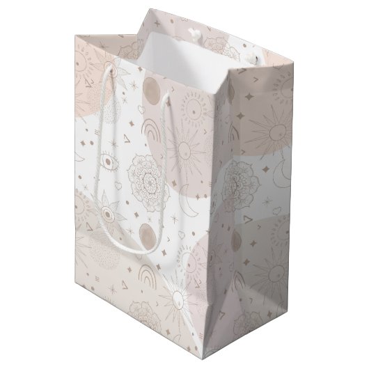 ボホニュートラル宇宙ドードルズエステティックデザイン ミディアムペーパーバッグ (正面アングル)