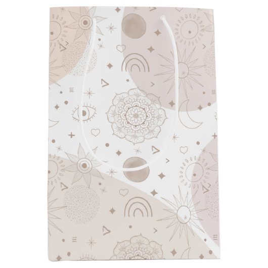 ボホニュートラル宇宙ドードルズエステティックデザイン ミディアムペーパーバッグ (正面)