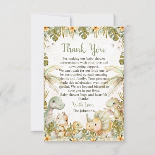 ボホニュートラル恐竜の赤ちゃんシャワー サンキューカード (正面)