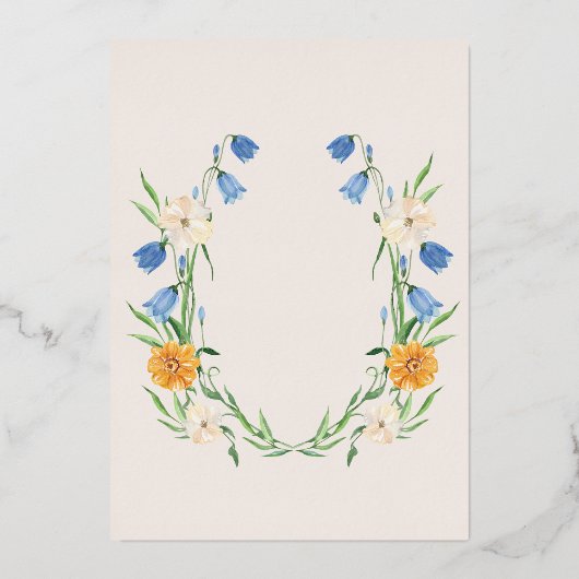 ボホニュートラル水の色ワイルドフラワー結婚のフォイルI 箔招待状 (裏面)