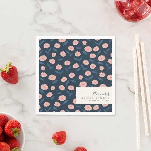 ボホネイビーとピンクフローラルパターンブライダルシャワー スタンダードカクテルナプキン (インサイチュ)