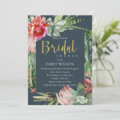 ボホネイビーピンクフローラサボテン葉ブライダルシャワー 招待状 (スタンド正面)