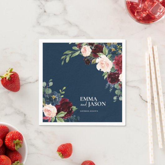 ボホネイビーフローラブルゴーニュ赤面結婚ズナプキンス スタンダードカクテルナプキン (インサイチュ)