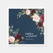 ボホネイビーフローラブルゴーニュ赤面結婚ズナプキンス スタンダードカクテルナプキン (正面)