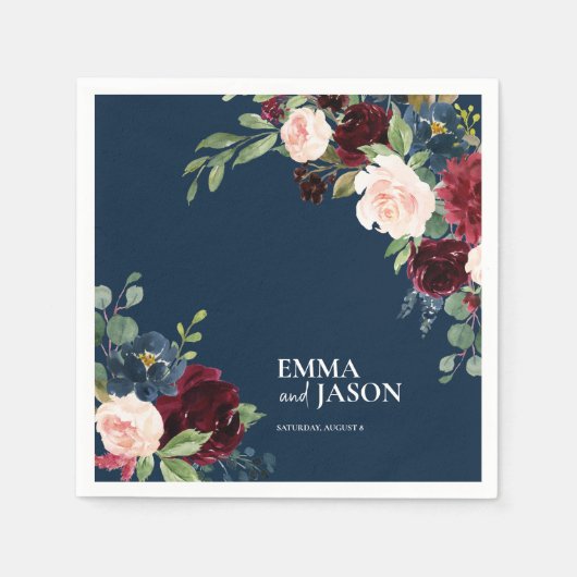 ボホネイビーフローラブルゴーニュ赤面結婚ズナプキンス スタンダードカクテルナプキン (正面)