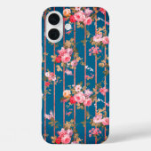 ボホネイビーブルー赤面ピンクフローラバラストライプ金ゴールド Case-Mate iPhoneケース (裏面)