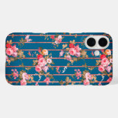 ボホネイビーブルー赤面ピンクフローラバラストライプ金ゴールド Case-Mate iPhoneケース (裏面 (横))