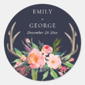 ボホネイビー赤面アントラーフローラカントリーウェディング ラウンドシール (正面)