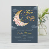 ボホネイビー赤面金ゴールドフォイル月ベビー 招待状 (スタンド正面)