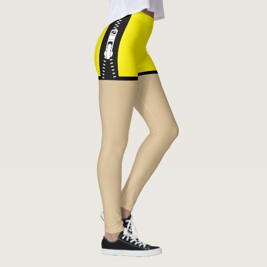 ボホネオンイエローフェイクユニークショーツデザイン レギンス (右)
