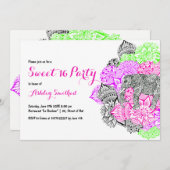 ボホネオンピンクフローラマンダラエレファントスイート16 招待状 (正面/裏面)