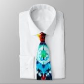 ボホネクタイ染めネイビーブルーアクアイエローレッドターコイズ ネクタイ (タイ)