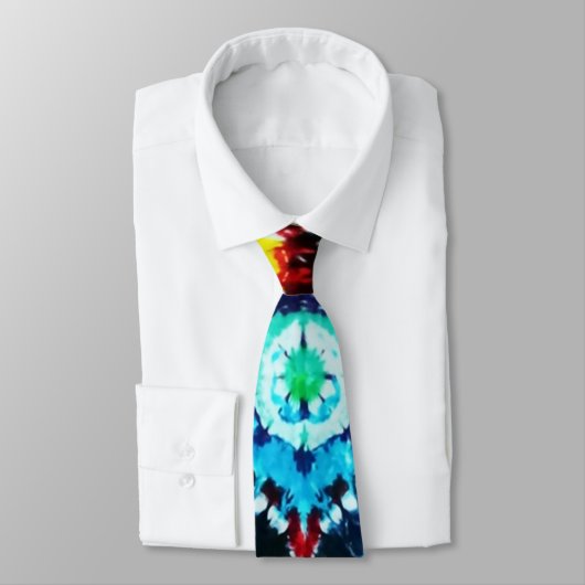ボホネクタイ染めネイビーブルーアクアイエローレッドターコイズ ネクタイ (タイ)