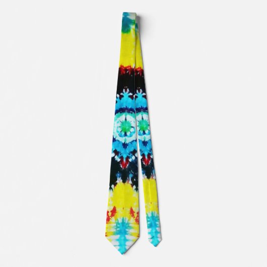 ボホネクタイ染めネイビーブルーアクアイエローレッドターコイズ ネクタイ (正面)
