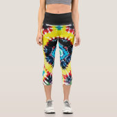 ボホネクタイ染めフォークアート鮮やかレインボーカラー カプリレギンス (正面)