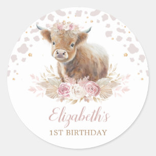 ボホハイランドカウオオクパンパスグラスファースト誕生日 ラウンドシール