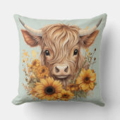 ボホハイランドカウサンフラワーズセージグリーン クッション (正面)