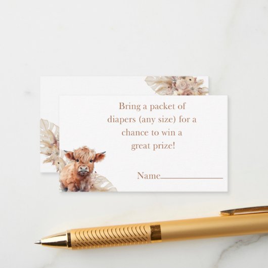 ボホハイランドカウパンパスグラスおむつラッフル エンクロージャーカード (正面/裏面インサイチュ)