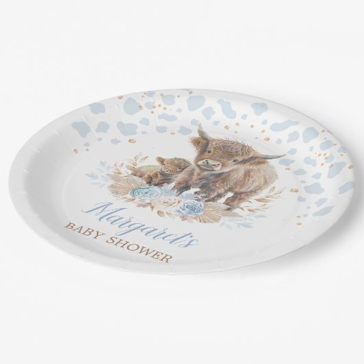 ボホハイランドカウビーフンフローラスグラス男の赤ちゃん ペーパープレート (アングル)