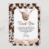 ボホハイランドカウベビーシャワーサンキューカード 招待状 (正面/裏面)