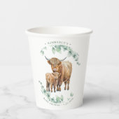 ボホハイランド牛の緑のファーム動物の赤ちゃんシャワー 紙コップ (正面)