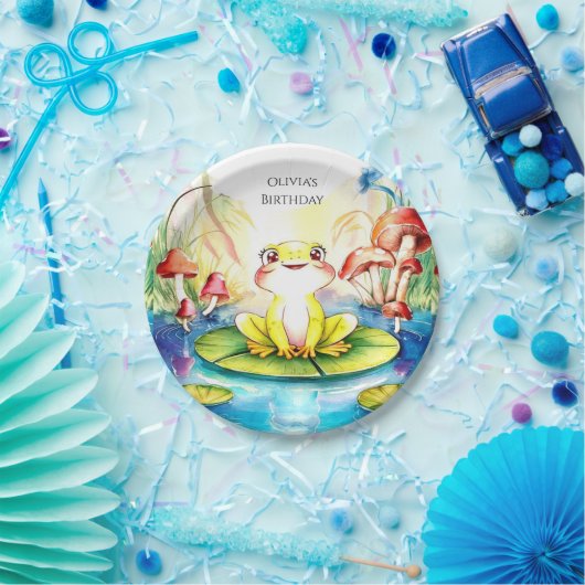 ボホハッピーカエル誕生日 ペーパープレート (パーティー)