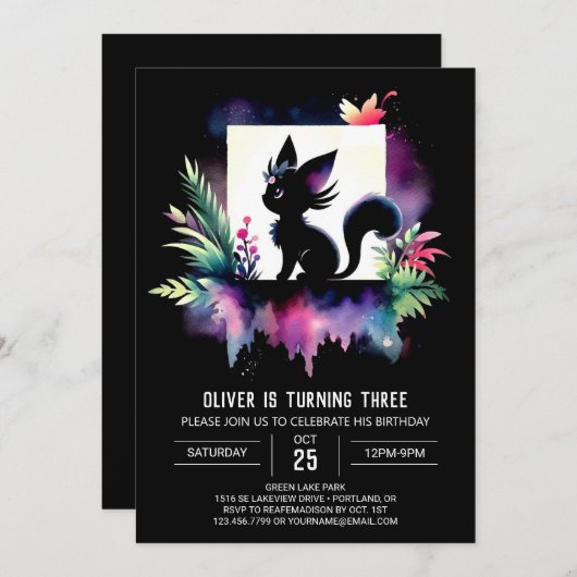 ボホハッピーキャット誕生日 招待状 (正面/裏面)