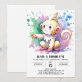 ボホハッピーモンキー誕生日 招待状 (正面/裏面)