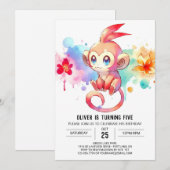 ボホハッピーモンキー誕生日 招待状 (正面/裏面)