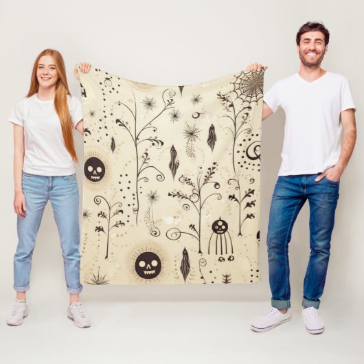ボホハロウィーンマスク&植物渦巻きパターン フリースブランケット (インサイチュ)