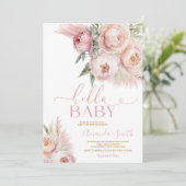 ボホハローベビーピンクローズフローラガールベビーシャワー 招待状 (スタンド正面)