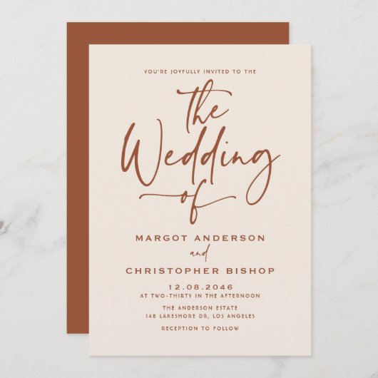 ボホハンドレタータードカリグラフィテ結婚ラコッタ 招待状 (正面/裏面)