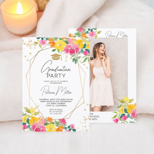 ボホハンド絵を描フローラワイルドフラワー卒業 招待状